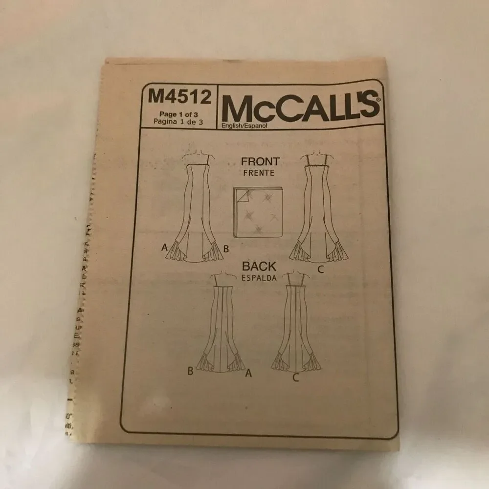 #M4512 McCalls evening gown sewing pattern size 12-18